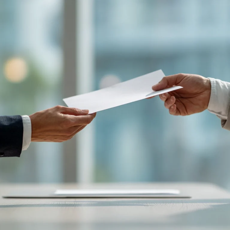 Employee submitting resignation letter to HR representing notice period process in the UAE